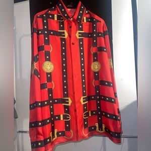 Versace Red Bondage Print Short Sleeve Shirt